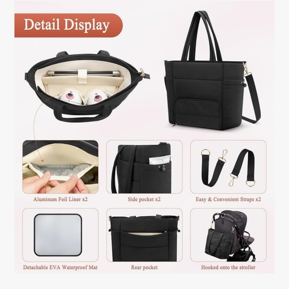 Diaper Bag Tote for Working Mom, Breastmilk Cooler Bag with Insulated Compartmen - Picture 5 of 7